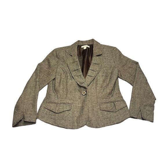 Coldwater Creek Tweed Brown Blazer One Button Jacket W/Pockets Women’s Size 6P - Picture 1 of 9